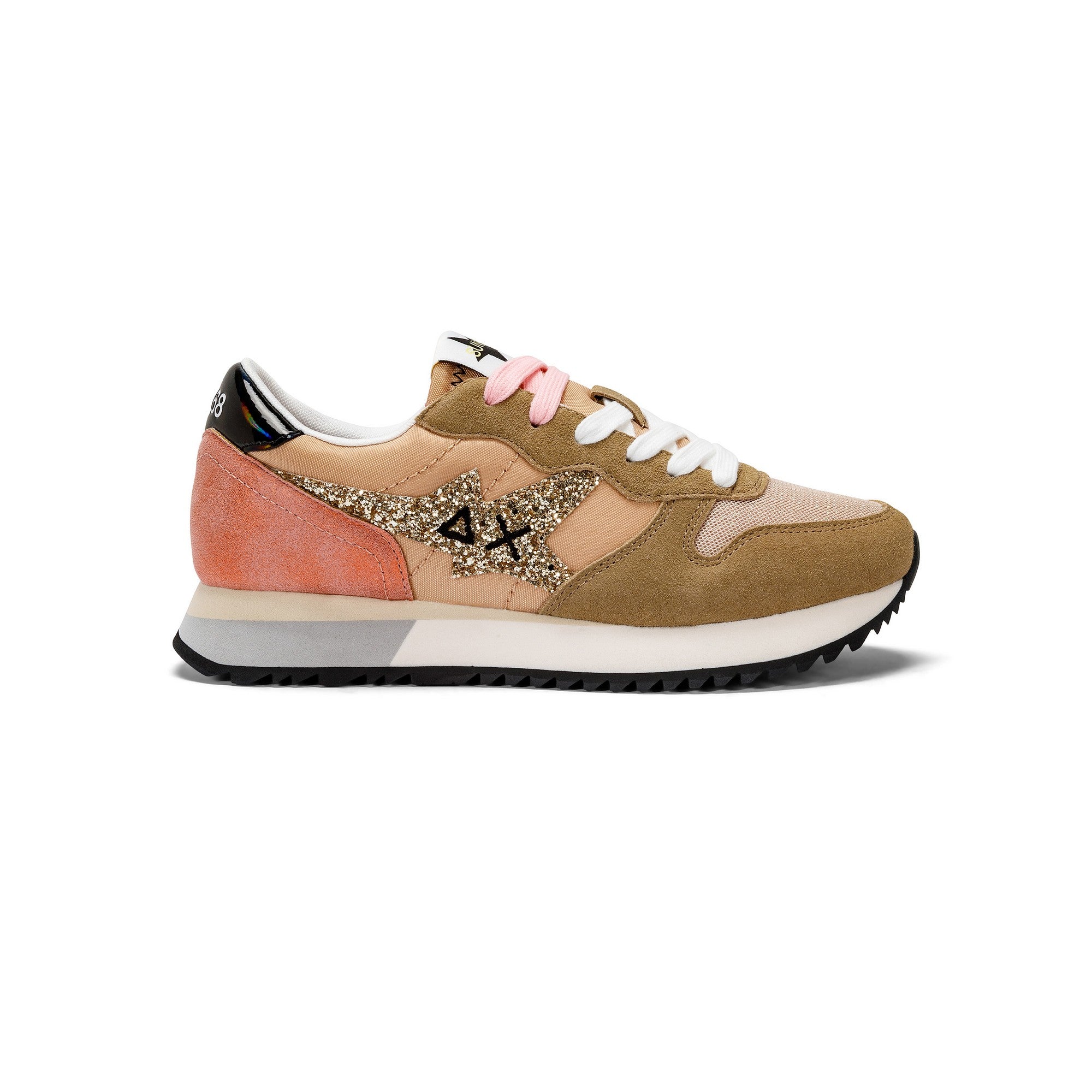 Scarpe Donna Sun68 Sneakers Z44210 Marrone Con Glitter E Logo